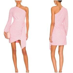 NWT Saylor Revolve Pink Sequin Ruched One Shoulder Formal Mini Dress Size Large